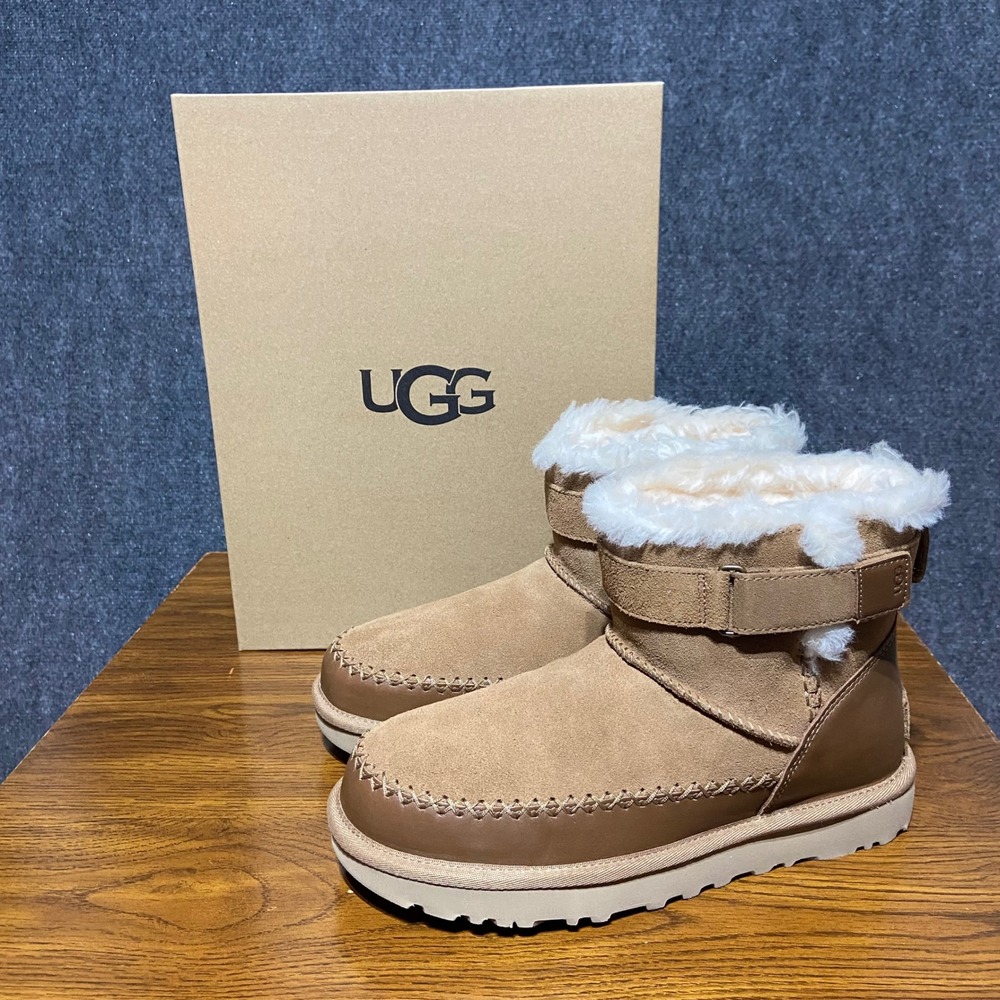 UGG Retrochic Strap Chestnut Suede Leather Ankle Boots 1174575 Women's 7 NEW